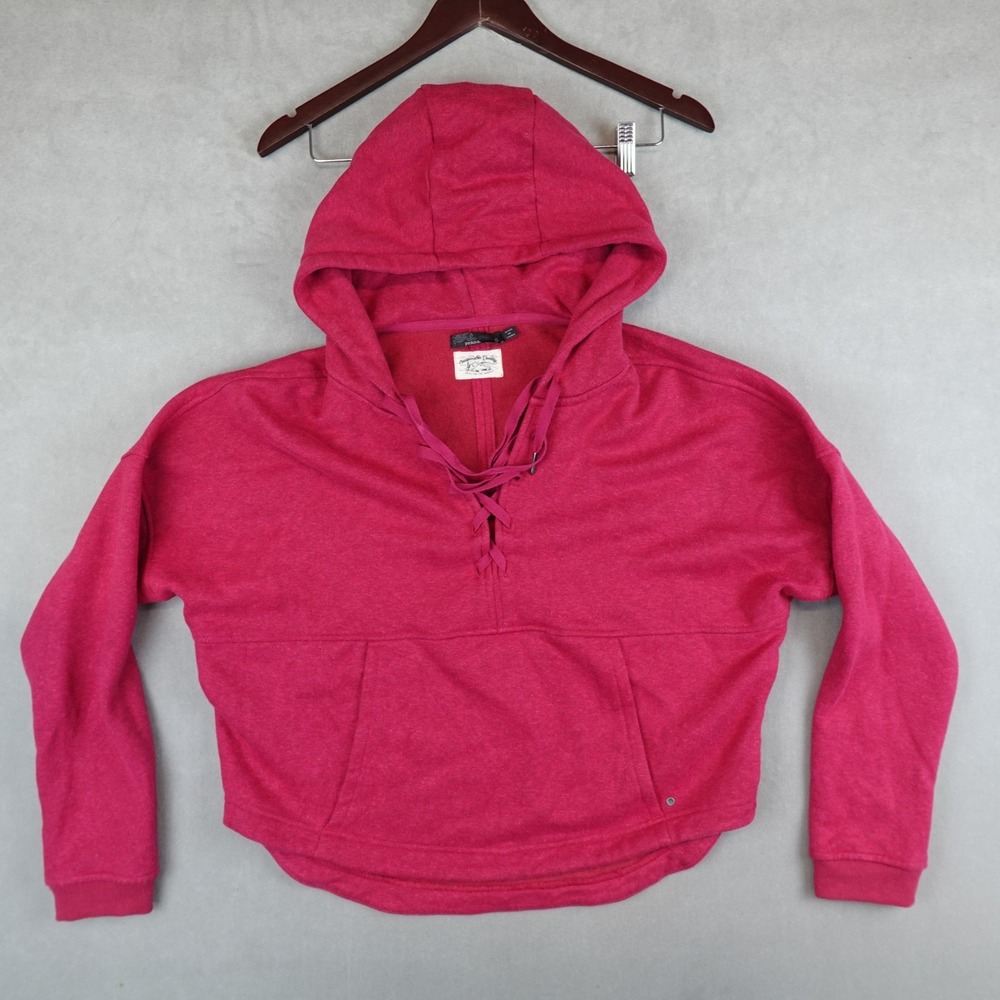 Prana Sweater Illana Hoodie Womens Small Red Cozy Up Lace Up Neck Boxy Loose Fit